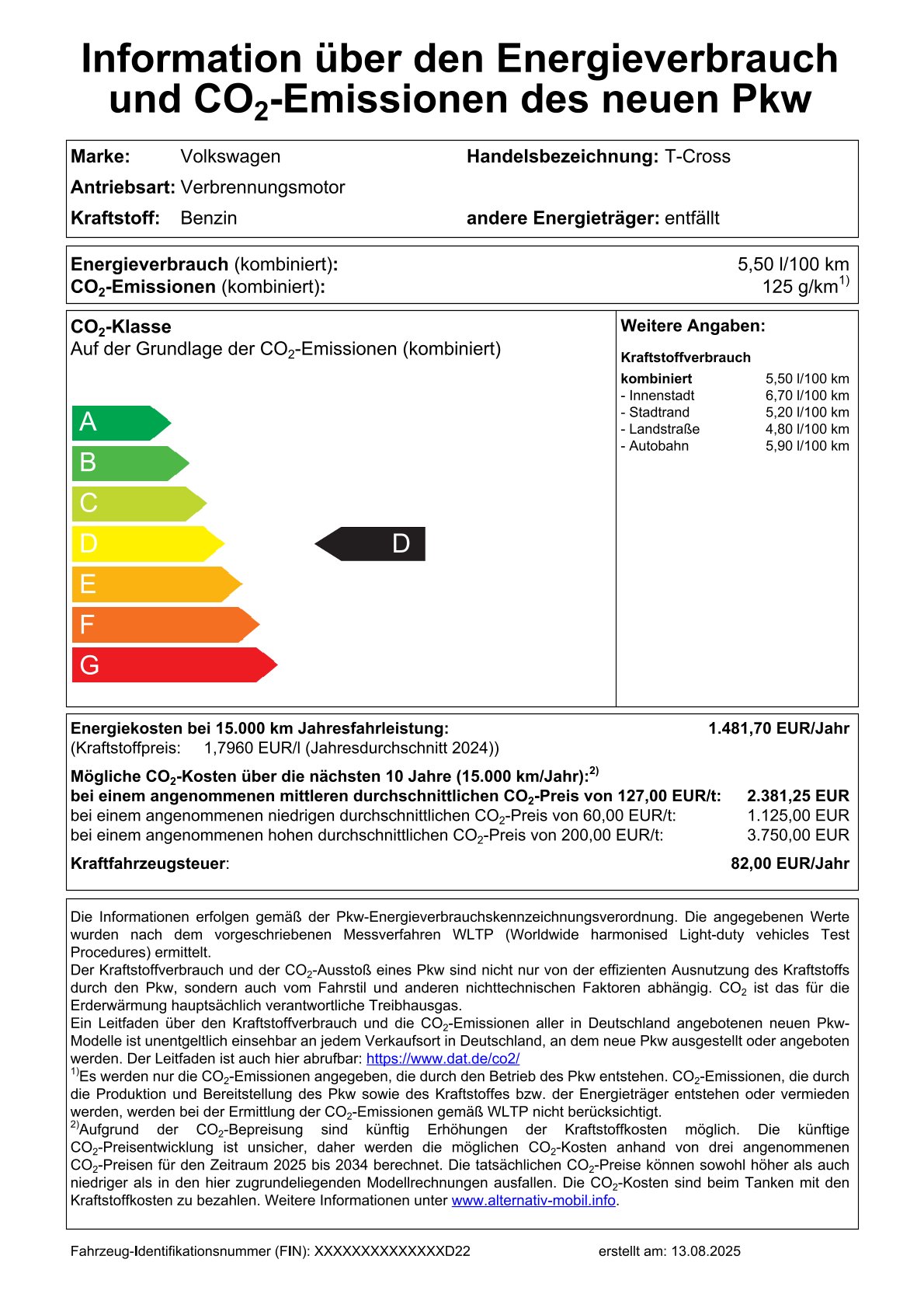 Co2 Label. CO2 Klasse D.