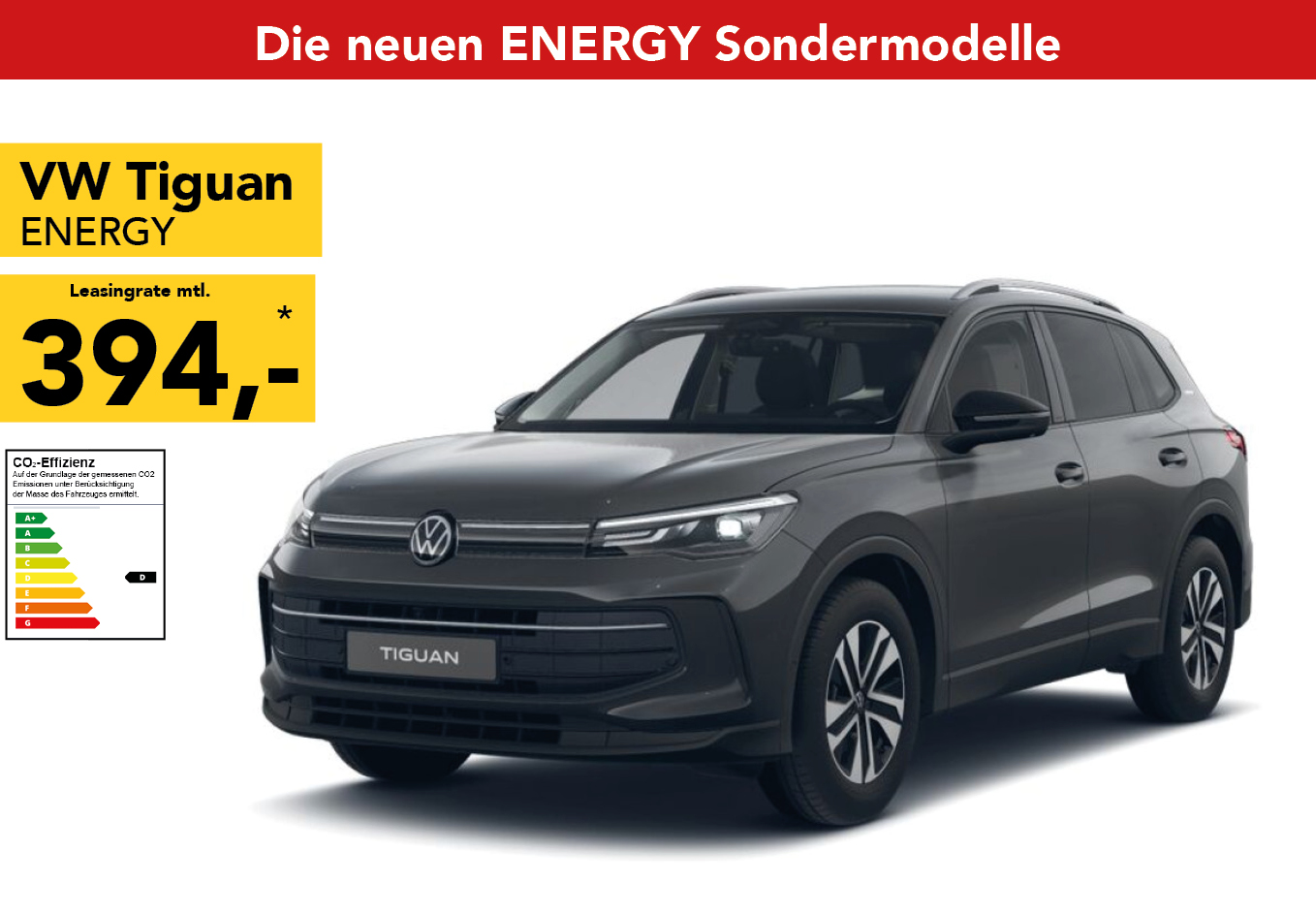 VW Tiguan in dunkelgrau, Leasingrate mtl. 345€