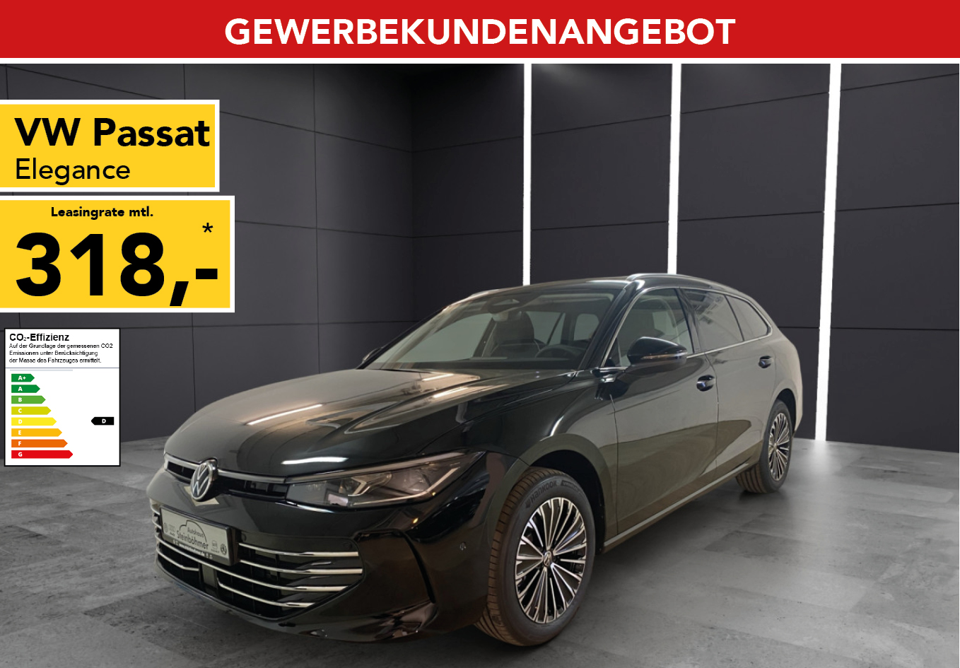 VW Passat in schwarz, mtl. Leasingrate 318€