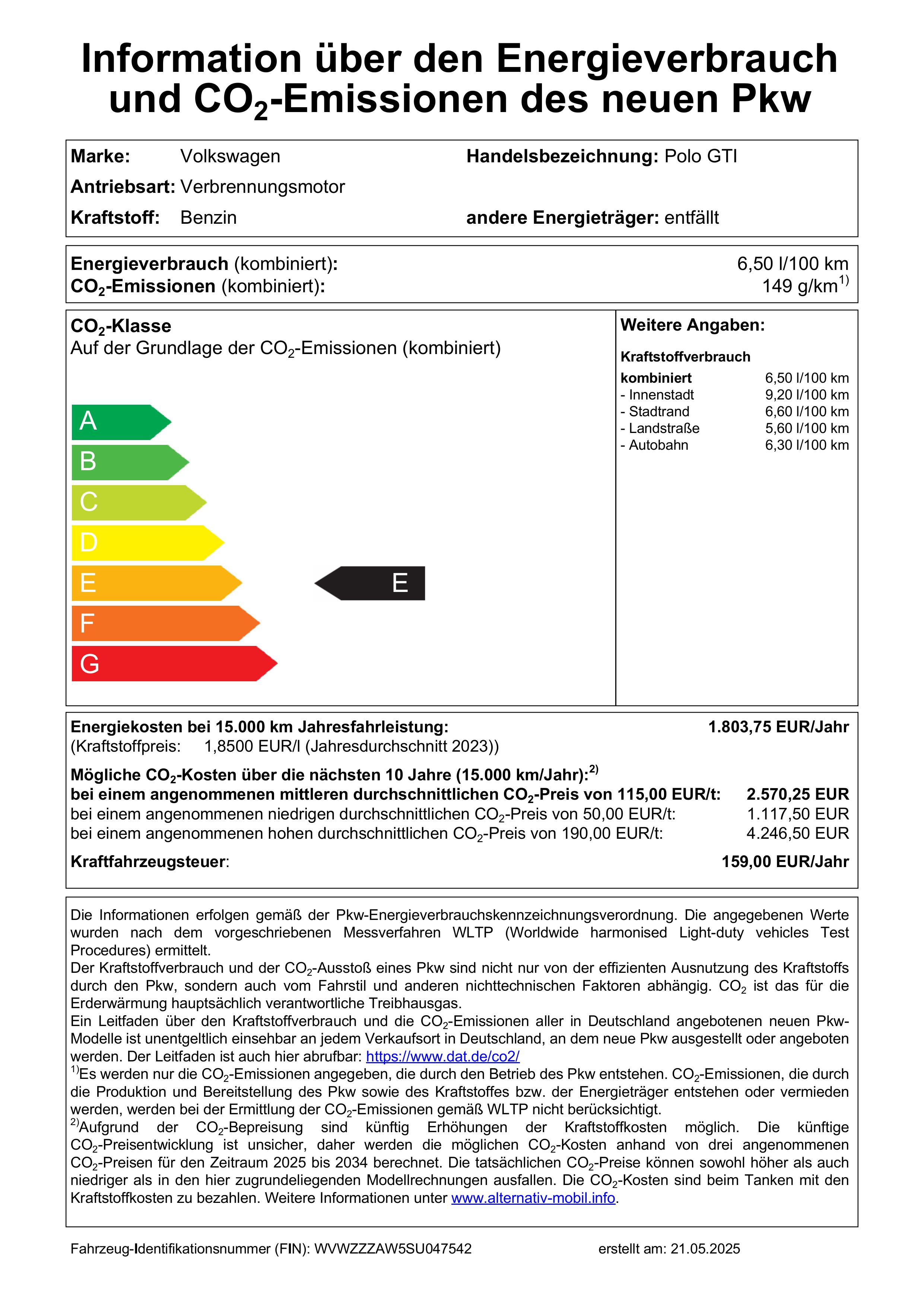 WLTP Label: CO2 Klasse E