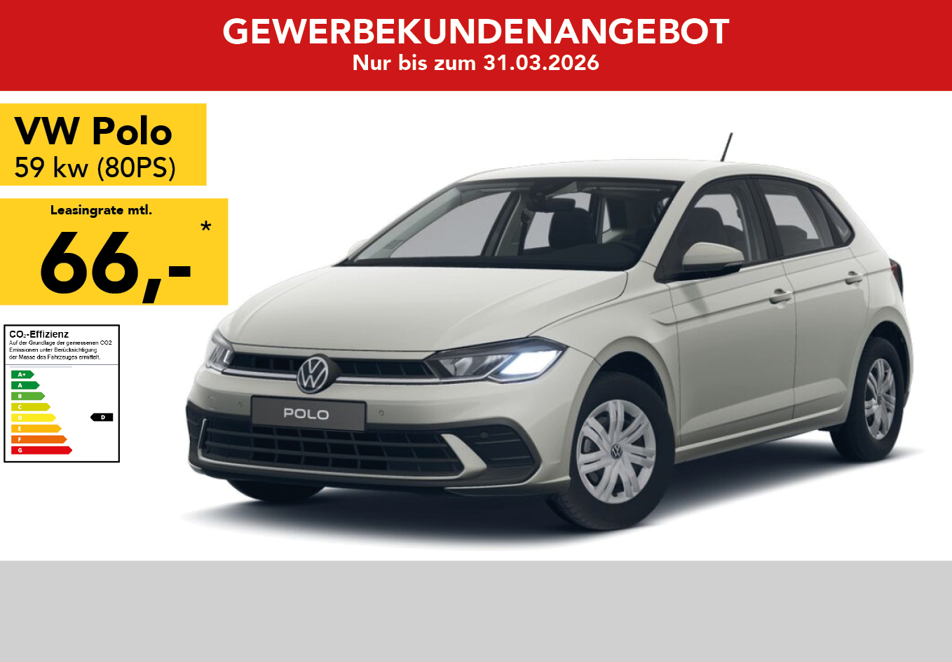 VW Polo in weiss, mtl. Leasingrate 66€
