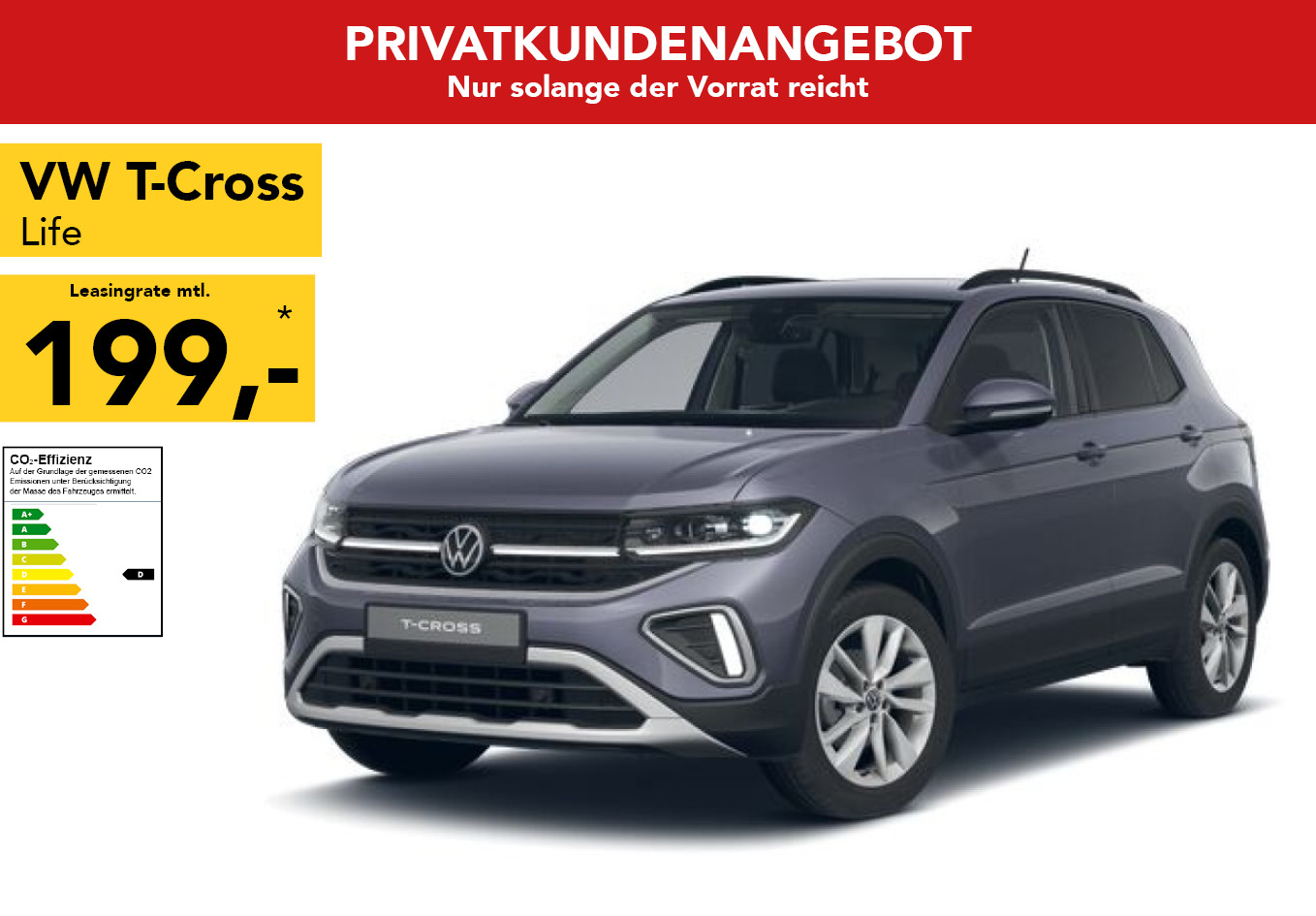 VW T-Cross in gelb, mtl. Leasingrate 186€