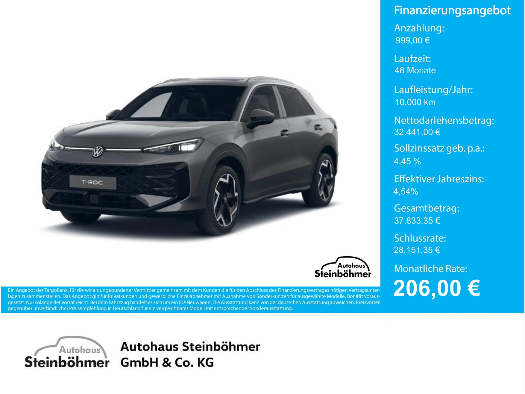 VW T-Roc R-Line 1.5eTSI DSG IQ.Light Pano AHK EasyOpe Bluetooth LED Klima Einparkhilfe el. Fenster